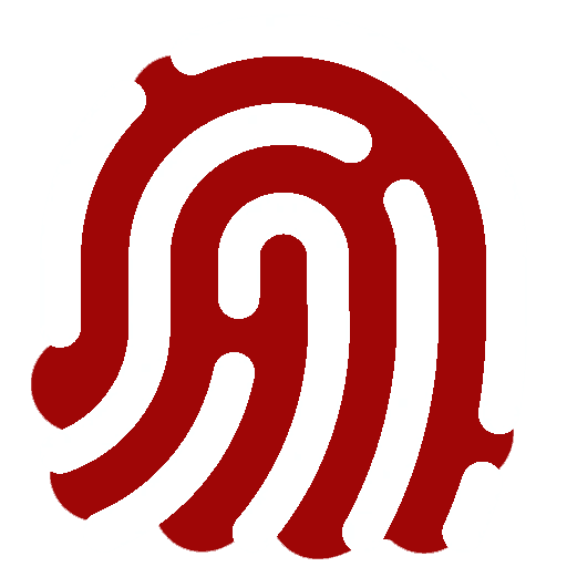Stylized red and white fingerprint icon on a transparent background.